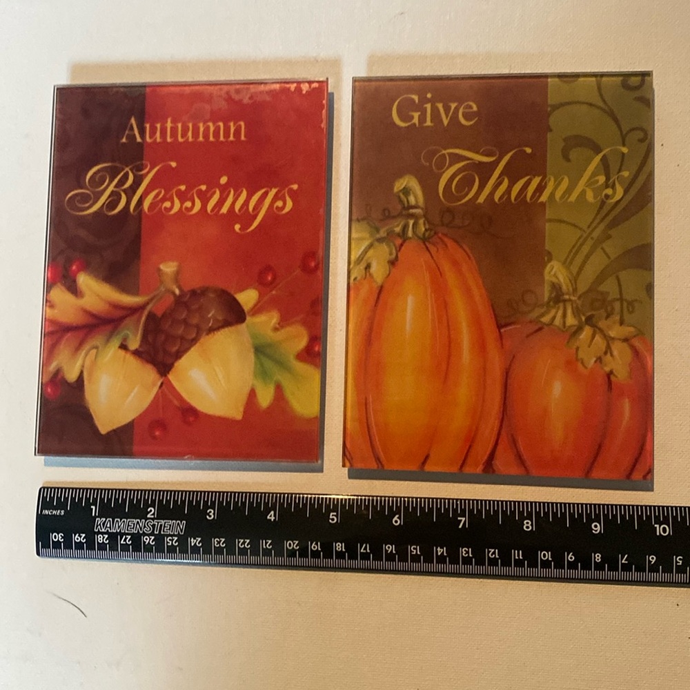 NWT Glass Frameless Harvest Pictures on Easels